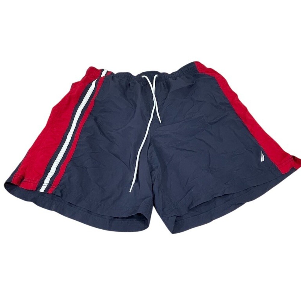 Nautica Mens Board Shorts Swim Trunks 2XL Navy Striped Mesh Lined